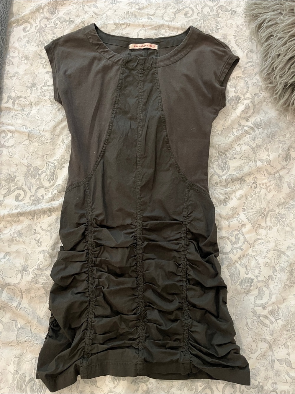 Olive Green Ruched Mini Dress